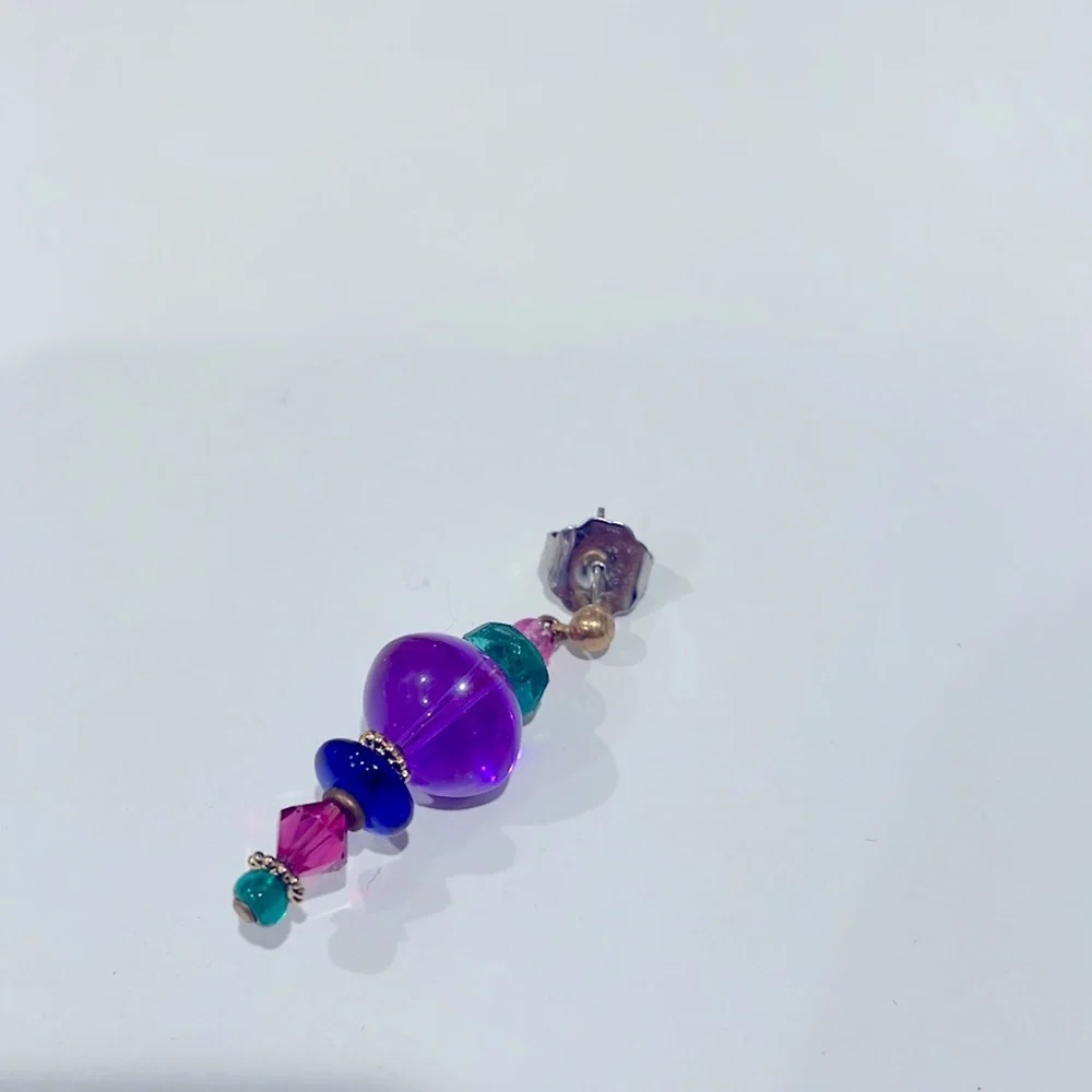 Vintage Glass Bead Earrings in Pinks, Purples and Blues. EUC